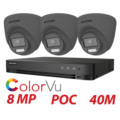 8MP 4CH Hikvision ColorVu System 3X 24HR Color POC DVR Camera Kit