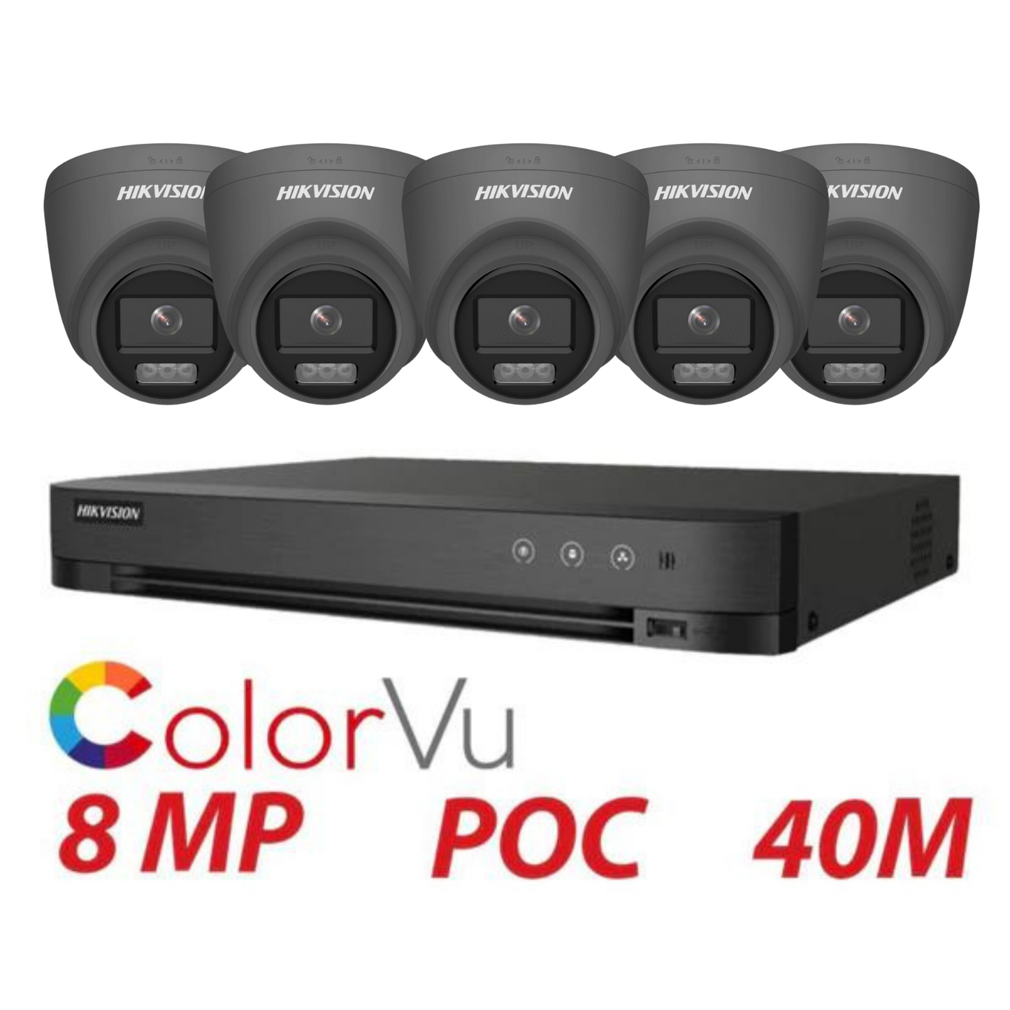 Hikvision 8mp/4k Cctv Kit ColorVu System 5 x Cameras plus 8 Channel CCTV Recorder - POC