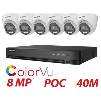 8MP 8CH Hikvision ColorVu System 6X 24HR Color POC DVR Camera Kit