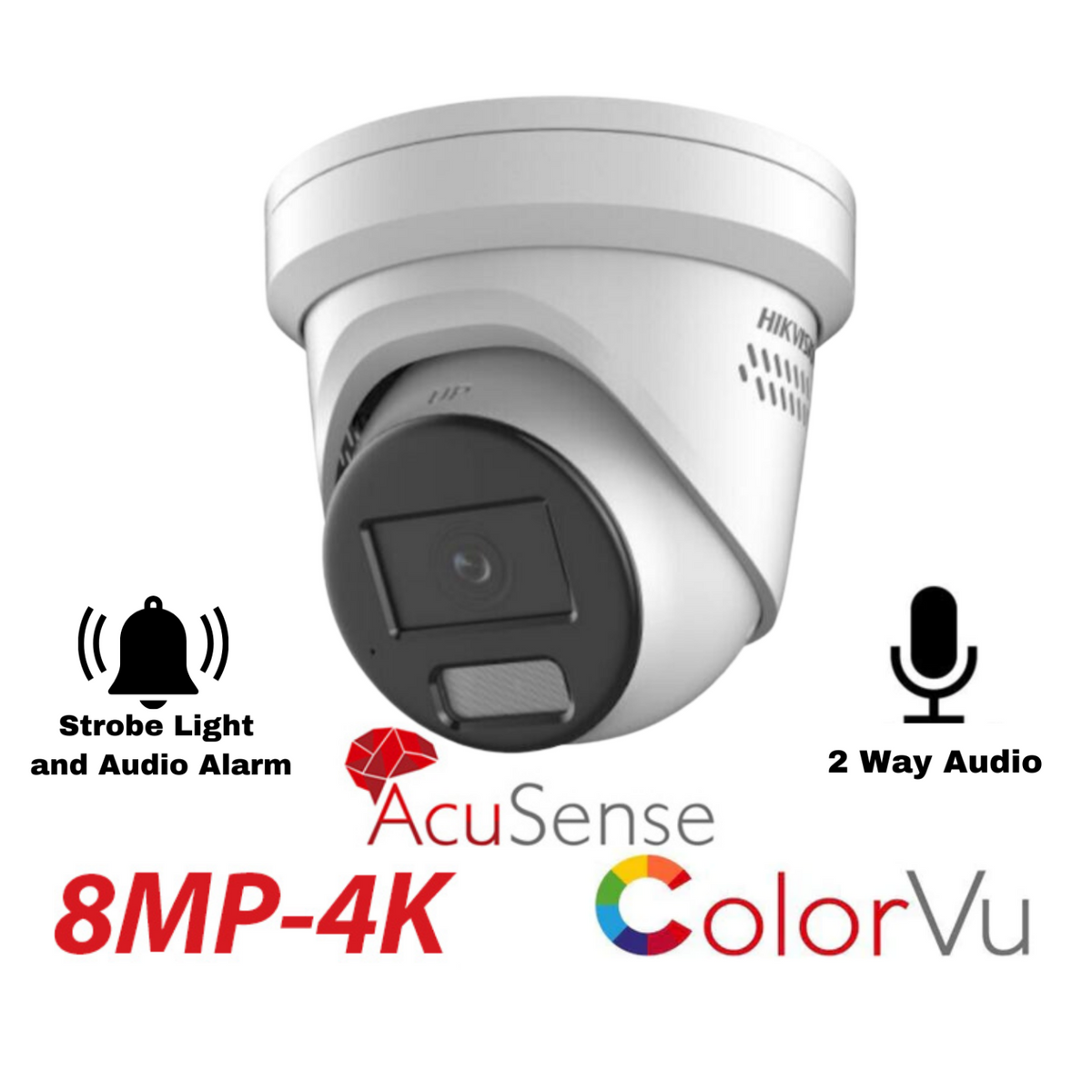 Hikvision 8MP Smart Hybrid Light with ColorVu Turret IP Camera with 2 ...