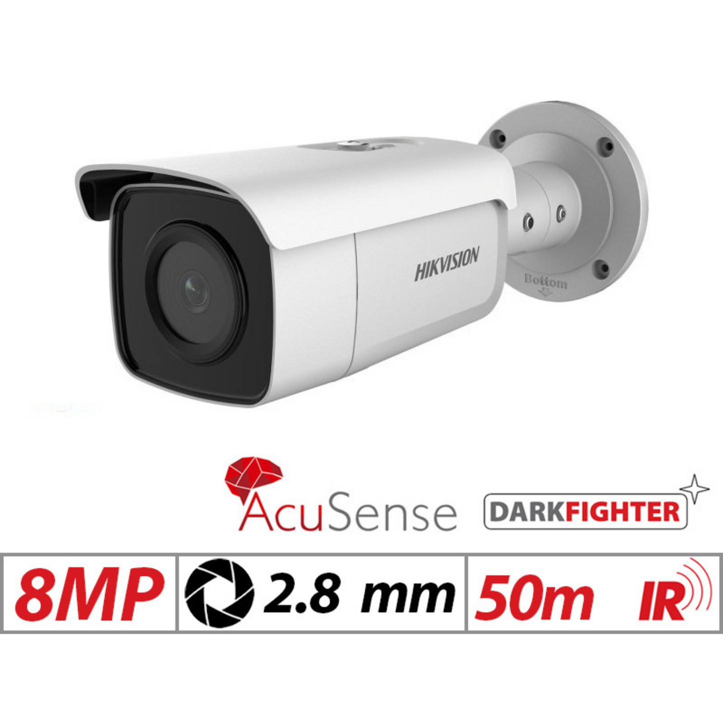 8mp 4k Hikvision Acusense Darkfighter Bullet IP Network Camera 2.8mm White DS-2CD2T86G2-2I