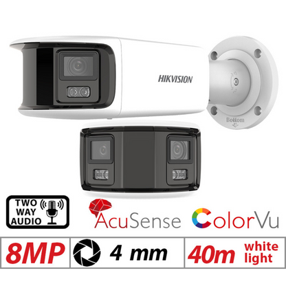 8mp 4k Hikvision ColorVu AcuSense Panoramic Bullet IP Network Camera with 2-Way Audio 4mm White DS-2CD2T87G2P-LSU-SL
