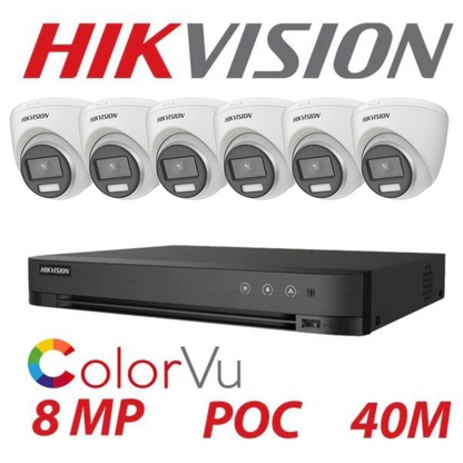 8MP 8CH Hikvision ColorVu System 6X 24HR Color POC DVR Camera Kit