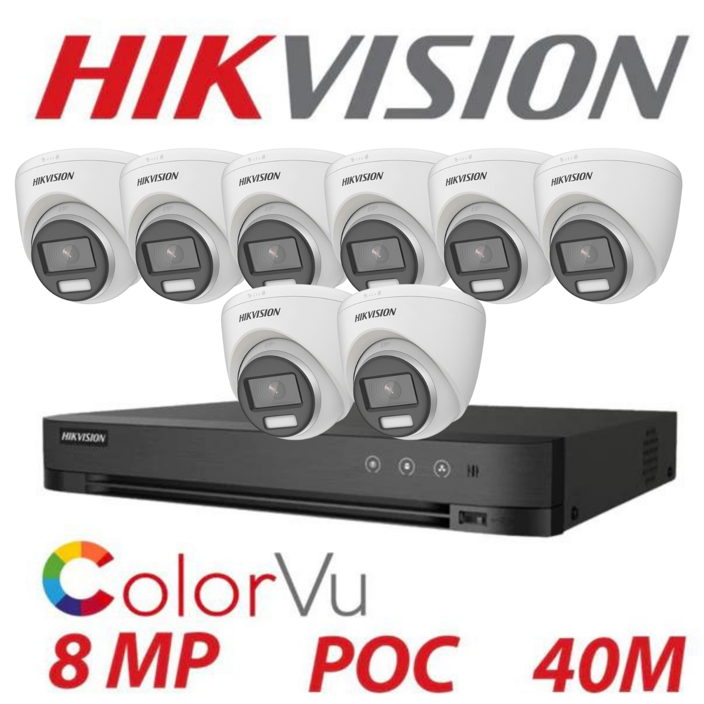 8MP 8CH Hikvision ColorVu System 8X 24HR Color POC DVR Camera Kit