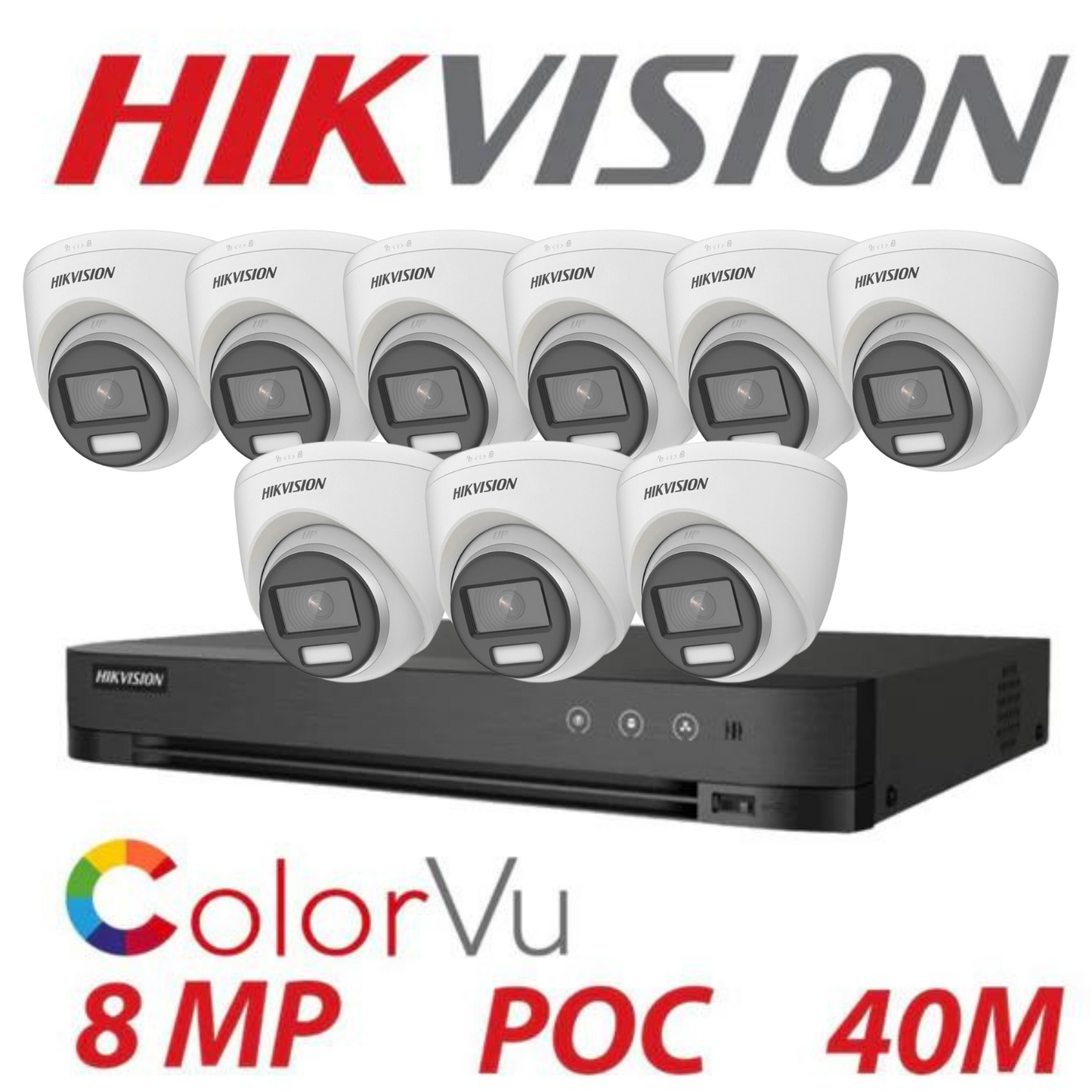 8MP 16CH Hikvision ColorVu System 9X 24HR Color POC DVR Camera Kit