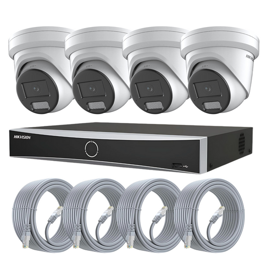 Hikvision 8MP Smart Hybrid ColorVu AcuSense CCTV Kit | 4x IP PoE Cameras with Audio + 4-Channel PoE NVR