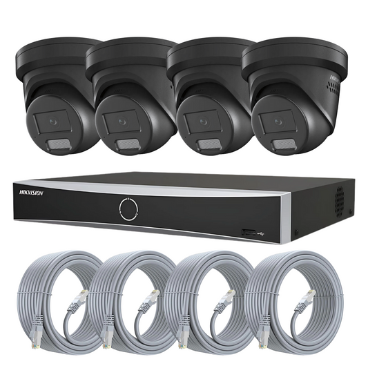 Hikvision 8MP Smart Hybrid ColorVu AcuSense CCTV Kit | 4x IP PoE Cameras with Audio + 4-Channel PoE NVR
