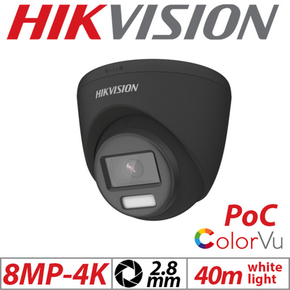 8MP 4-Channel Hikvision ColorVu System with 3x 24/7 Colour PoC Cameras - DVR Camera Kit