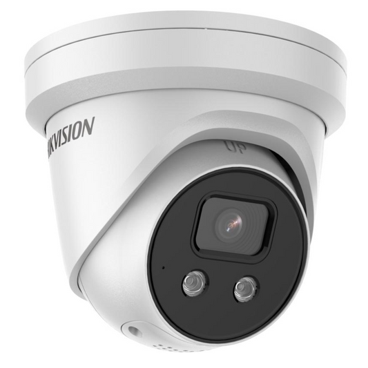4MP Hikvision DarkFighter AcuSense Fixed Turret IP Camera with Strobe Light and Two-Way Audio (DS-2CD2346G2-ISU-SL 2.8MM, White)