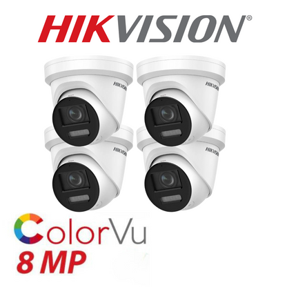 4 x 8MP Hikvision 2.8mm ColorVu AcuSense Fixed Turret IP Network Camera Built-in Mic DS-2CD2387G2-LU(2.8mm)(C)