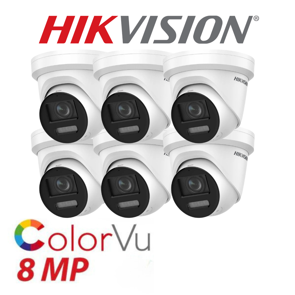 6 x 8MP Hikvision 2.8mm ColorVu AcuSense Fixed Turret IP Network Camera Built-in Mic DS-2CD2387G2-LU(2.8mm)(C)
