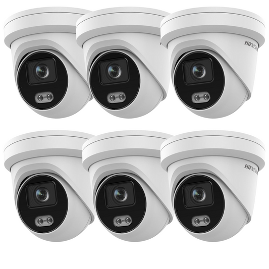 6 x 4MP Hikvision DS-2CD3347G2-LSU-2.8mm-C ColorVu Fixed Turret IP Network Cameras (Built-In Mic)