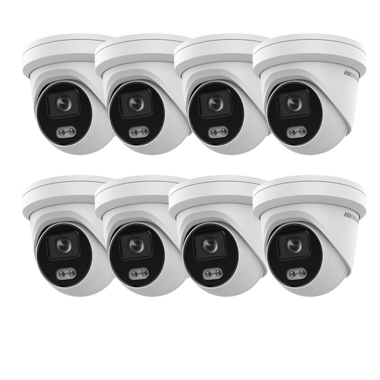 8 x 4MP Hikvision DS-2CD3347G2-LSU-2.8mm-C ColorVu Fixed Turret IP Network Cameras (Built-In Mic)