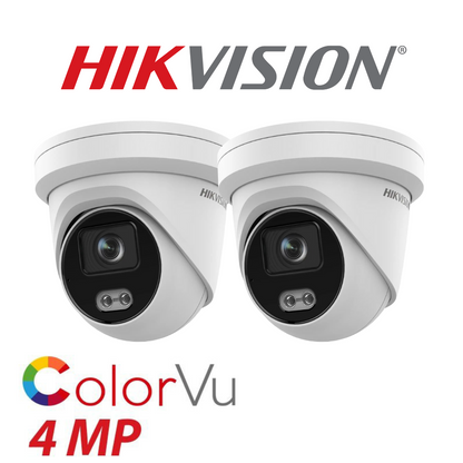 2 x 4mp Hikvision 2.8mm Colorvu Fixed Turret IP Network Camera Built-in Mic DS-2CD3347G2-LSU-2.8mm-C