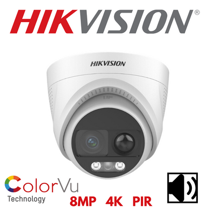 4K Hikvision ColorVu PIR Siren Fixed Turret Camera DS-2CE72UF3T-PIRXO