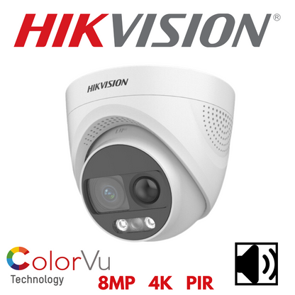 4K Hikvision ColorVu PIR Siren Fixed Turret Camera DS-2CE72UF3T-PIRXO