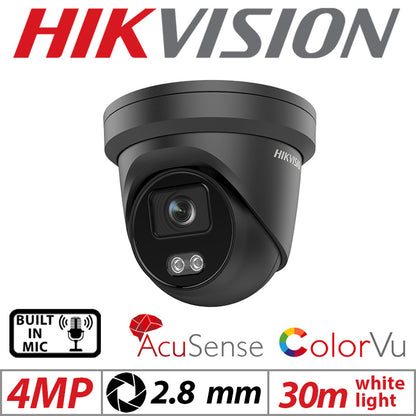 Hikvision CCTV kit, 3 x 4mp Colorvu IP Poe cameras with Audio, 1 x 4 Channel NVR