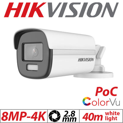 8MP 4CH Hikvision ColorVu System 3X 24HR Color POC DVR Bullet Camera Kit