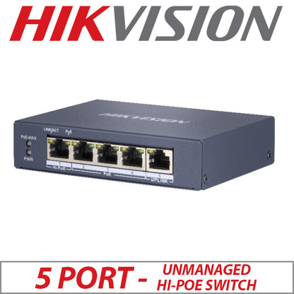 5 Port Hikvision Gigabit Unmanaged Hi-Poe Switch DS-3E0505HP-E