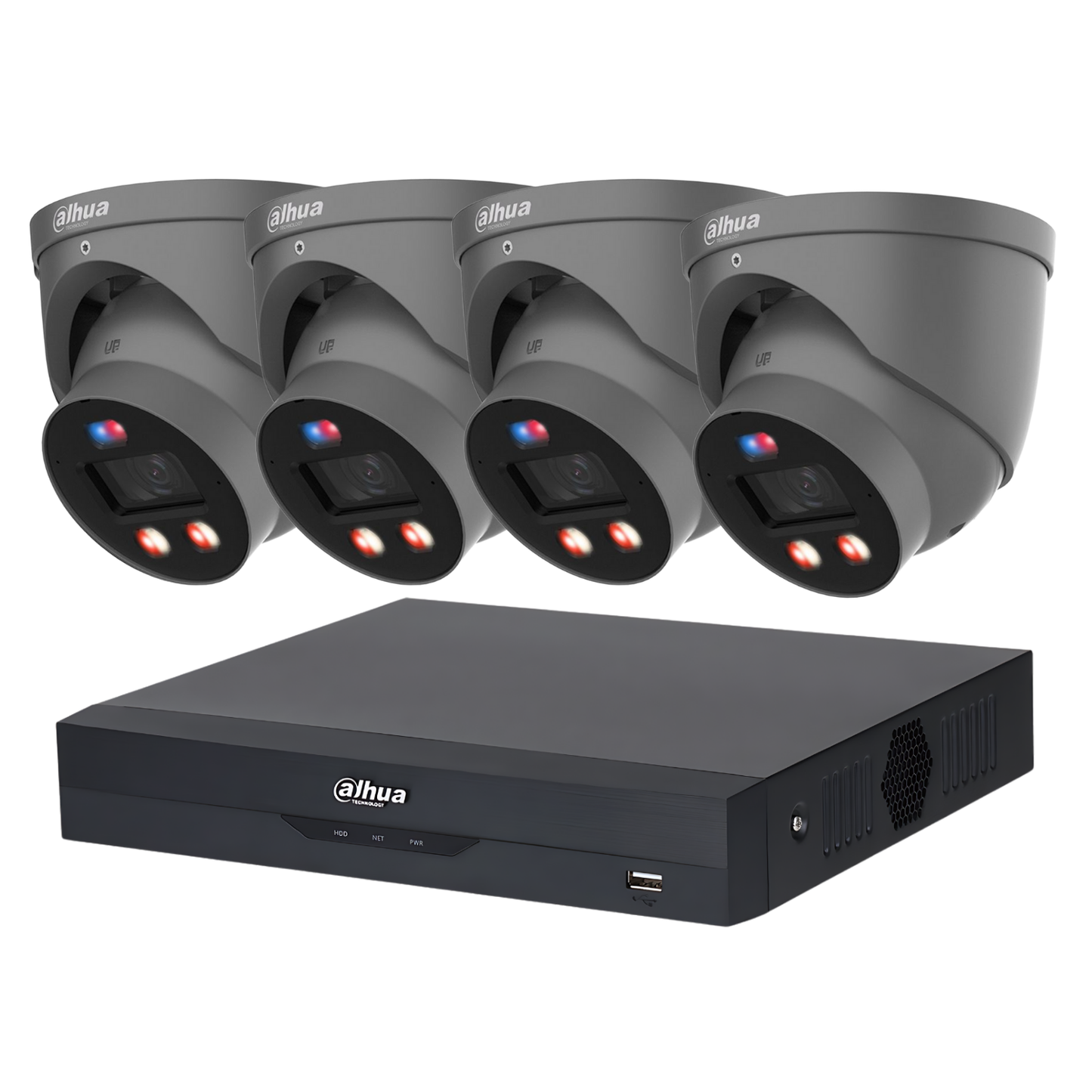 Dahua 8MP 4K TiOC Smart Illumination Full-Colour IP CCTV Kit – 4x 24/7 Color Cameras with Built-in Mics and AI Security