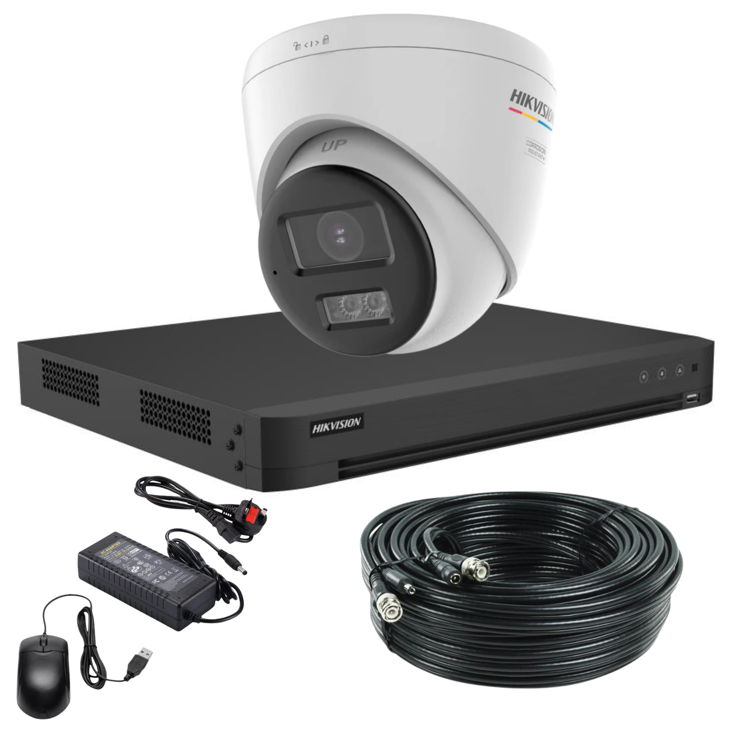 Hikvision 8MP 4K ColorVu Smart Hybrid CCTV Kit with PoC + Built-In Mic &amp; Smart Hybrid Light | 24/7 Full-Colour Surveillance | 1x Camera + 4-Channel DVR