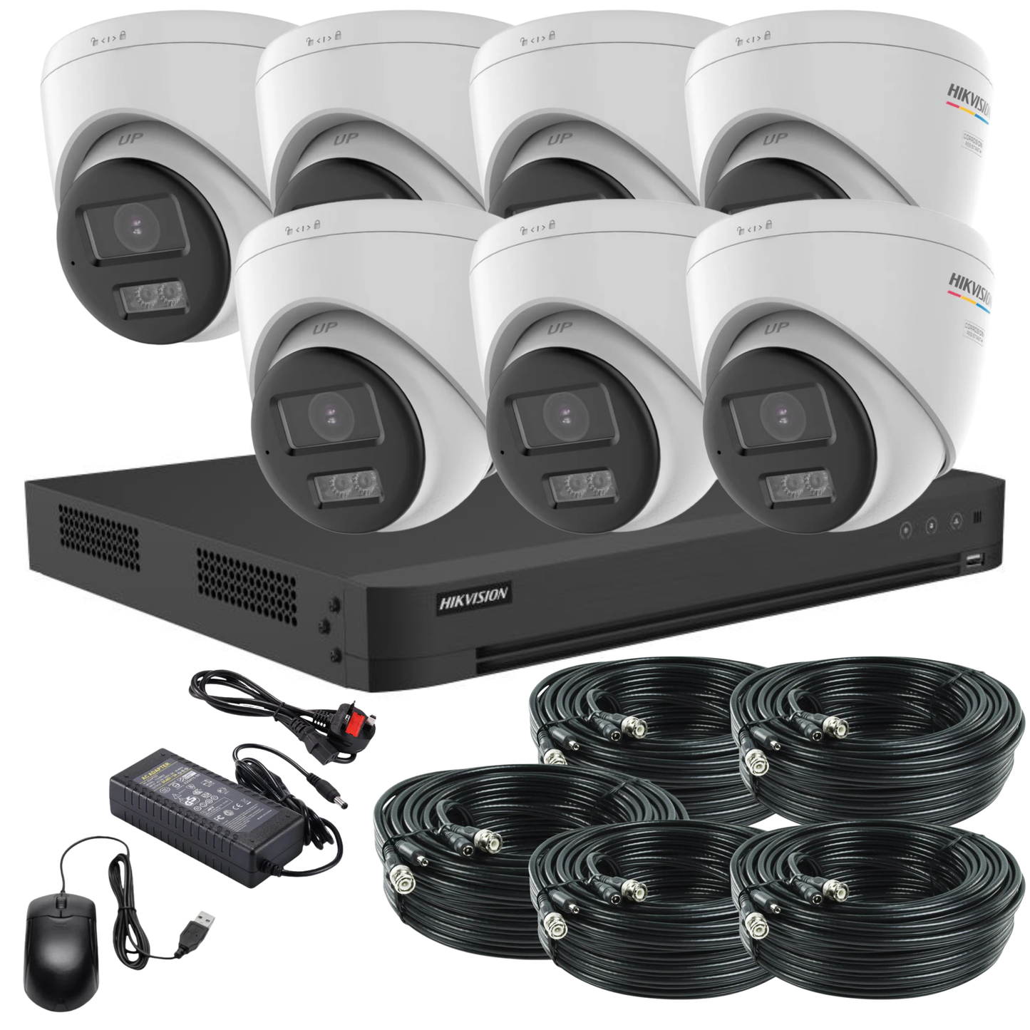 Hikvision 8MP 4K ColorVu Smart Hybrid CCTV Kit with PoC + Built-In Mic & Smart Hybrid Light | 24/7 Full-Colour Surveillance | 7x Cameras + 8-Channel DVR