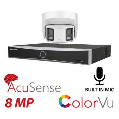 Hikvision CCTV kit, 1 x 8mp Panoramic Dual Camera, Colorvu, Acusense, IP POE and 2 way Audio cameras, 1 x 8 Channel POE NVR