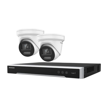 Hikvision CCTV kit, 2 x 8mp Live Guard Colorvu Acusense IP POE and 2 way Audio cameras, 1 x 8 Channel POE NVR