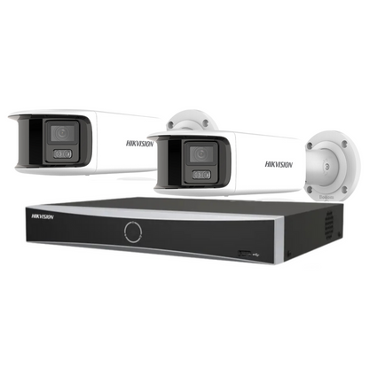 Hikvision CCTV kit, 2 x 8mp Panoramic Dual Camera, Colorvu, Acusense, IP POE and 2 way Audio cameras, 1 x 8 Channel POE NVR