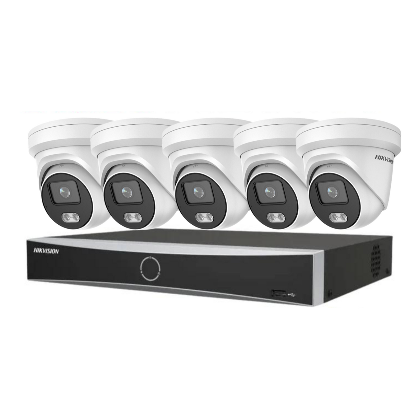 Hikvision CCTV kit, 5 x 4mp Smart Hybrid Colorvu IP Poe cameras with Audio, 1 x 8 Channel NVR