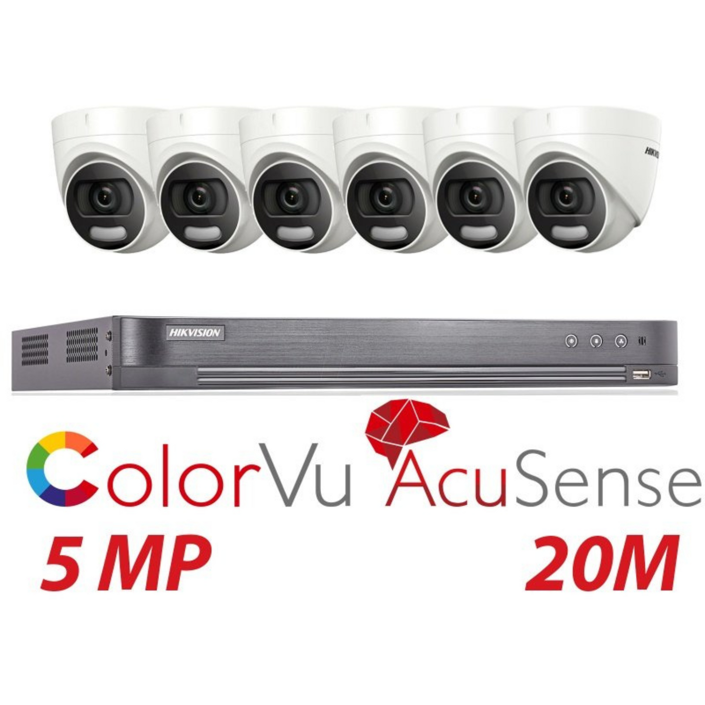 Hikvision CCTV kit, 6 x 5mp Colorvu Acusense cameras, 1 x 8 Channel DVR