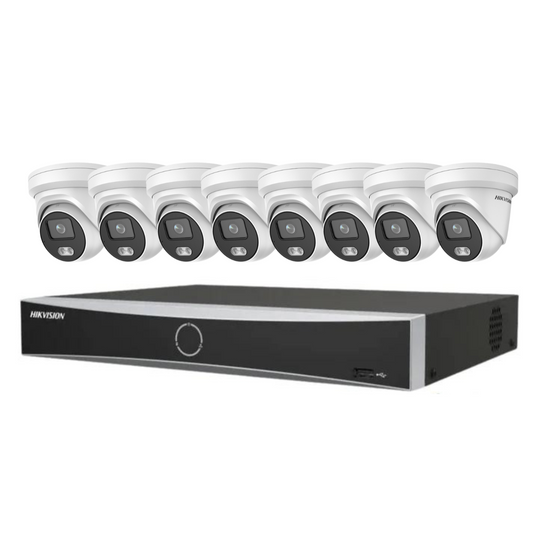Hikvision CCTV kit, 8 x 4mp Smart Hybrid Colorvu IP Poe cameras with Audio, 1 x 8 Channel NVR