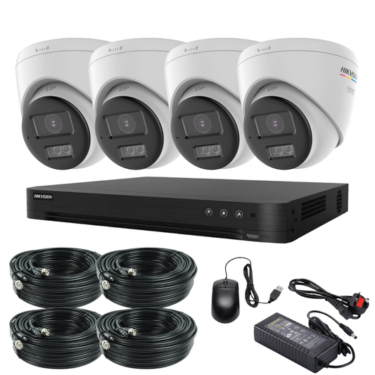 Hikvision 8MP 4K ColorVu Smart Hybrid CCTV Kit with PoC + Built-In Mic & Smart Hybrid Light | 24/7 Full-Colour Surveillance | 4x Cameras + 4-Channel DVR