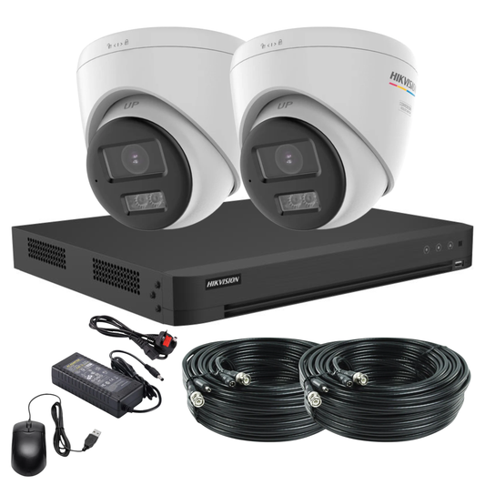 Hikvision 8MP 4K ColorVu Smart Hybrid CCTV Kit with PoC + Built-In Mic & Smart Hybrid Light | 24/7 Full-Colour Surveillance | 2x Cameras + 4-Channel DVR