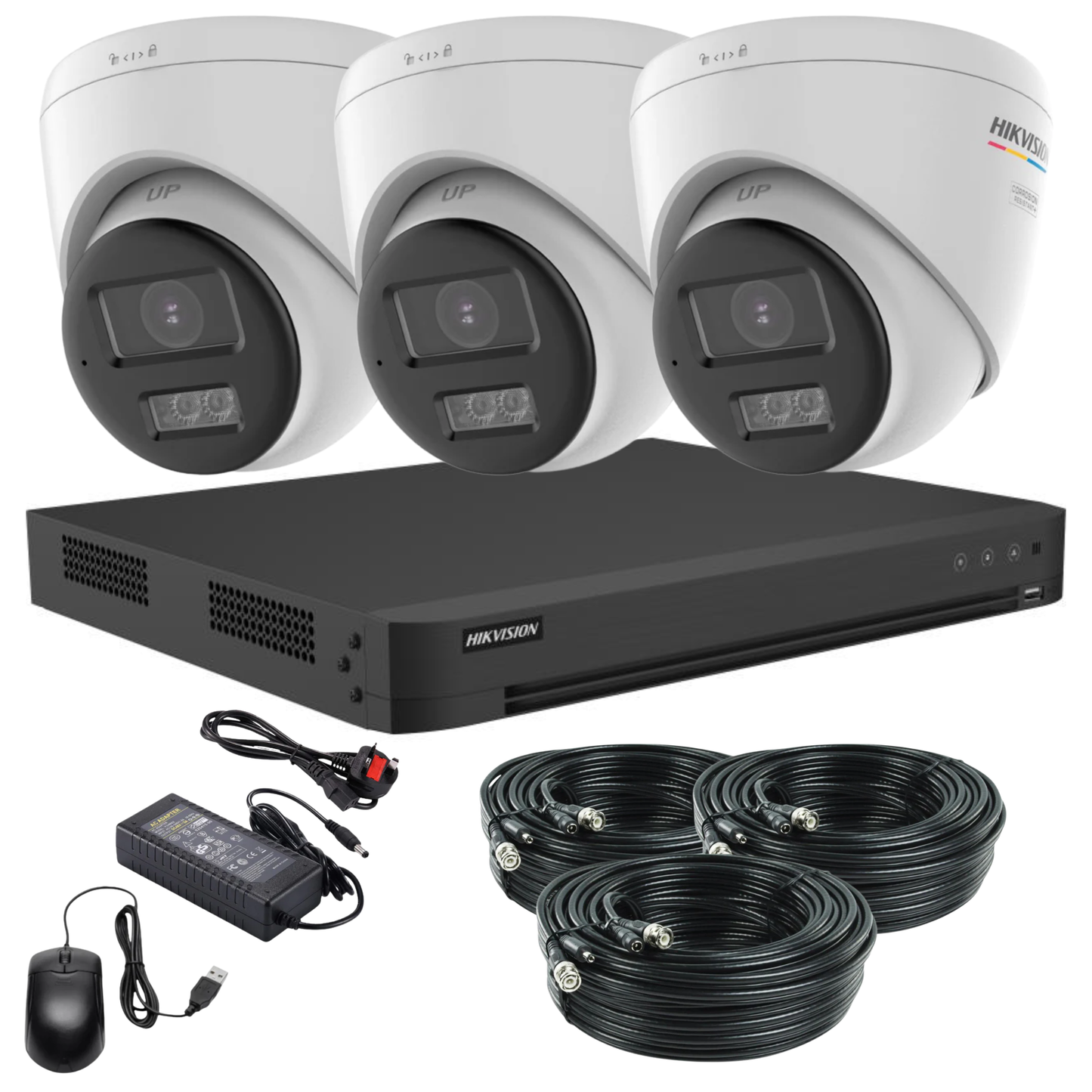 Hikvision 8MP 4K ColorVu Smart Hybrid CCTV Kit with PoC + Built-In Mic & Smart Hybrid Light | 24/7 Full-Colour Surveillance | 3x Cameras + 4-Channel DVR