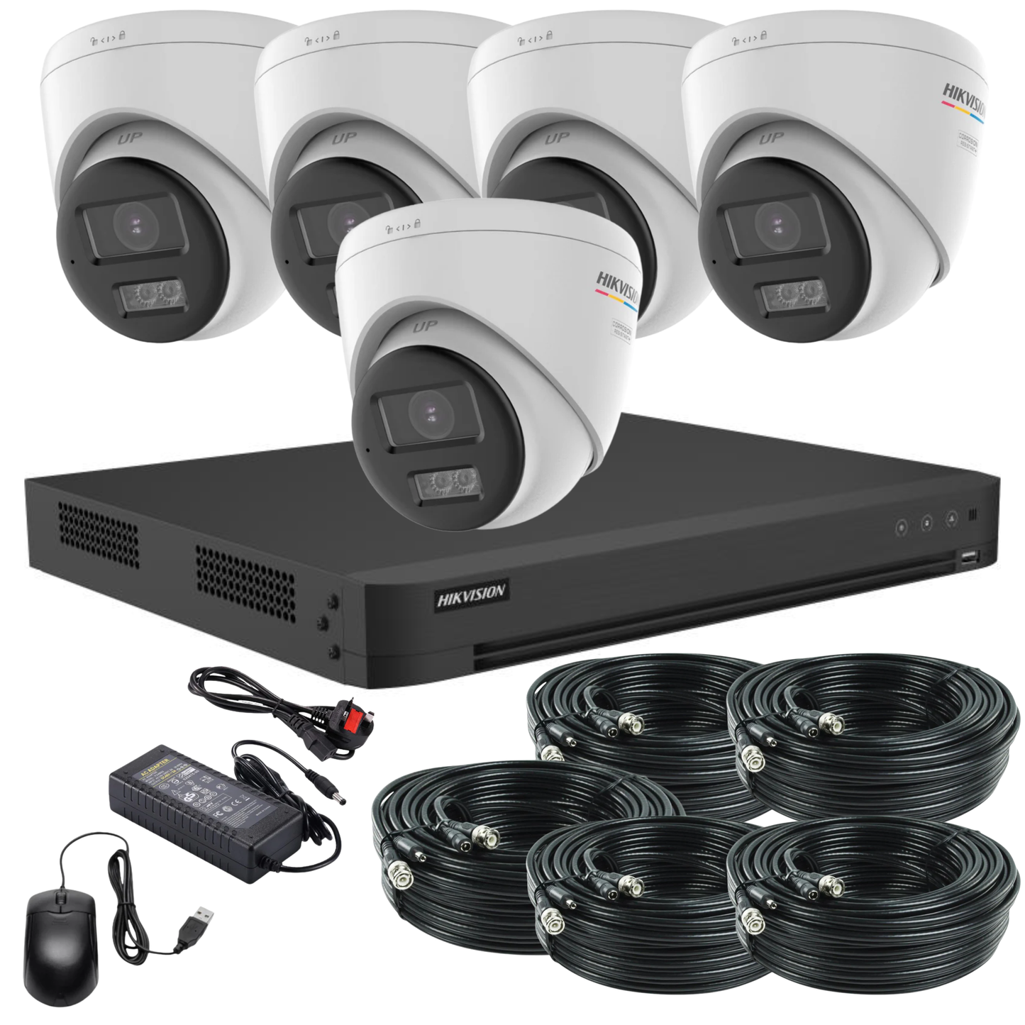 Hikvision 8MP 4K ColorVu Smart Hybrid CCTV Kit with PoC + Built-In Mic & Smart Hybrid Light | 24/7 Full-Colour Surveillance | 5x Cameras + 8-Channel DVR