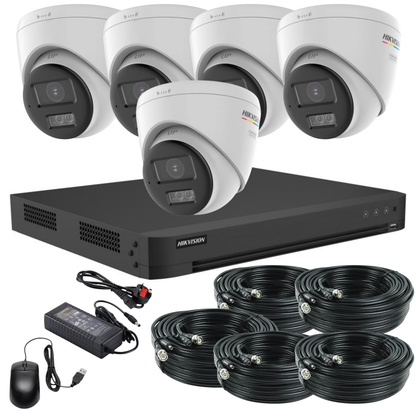 Hikvision 8MP 4K ColorVu Smart Hybrid CCTV Kit with PoC + Built-In Mic & Smart Hybrid Light | 24/7 Full-Colour Surveillance | 5x Cameras + 8-Channel DVR