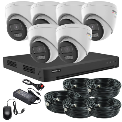 Hikvision 8MP 4K ColorVu Smart Hybrid CCTV Kit with PoC + Built-In Mic & Smart Hybrid Light | 24/7 Full-Colour Surveillance | 6x Cameras + 8-Channel DVR