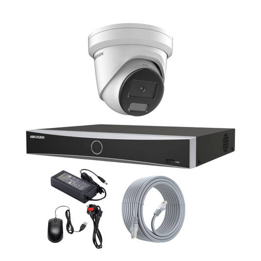 Hikvision CCTV Kit: 1 x 8MP Smart Hybrid ColorVu IP PoE Camera With Two Way Audio + 4-Channel NVR