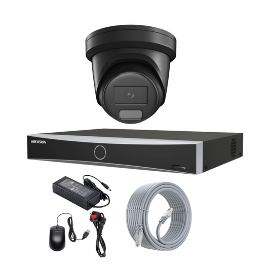 Hikvision CCTV Kit: 1 x 8MP Smart Hybrid ColorVu IP PoE Camera With Two Way Audio + 4-Channel NVR