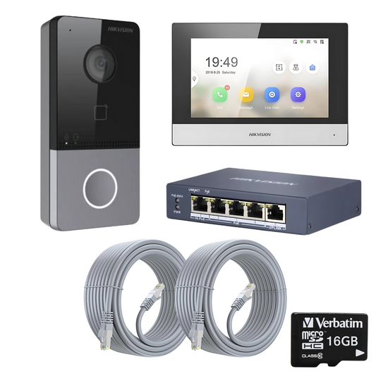 Hikvision Doorbell Video Intercom Kit with 7-Inch Monitor, PoE Switch &amp; SD Card