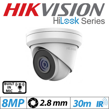 8MP Hikvision Hilook IP Metal Turret Camera with Built-in Mic 2.8mm IPC-T280H-MUF