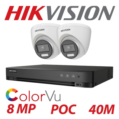 8MP 4K Hikvision ColorVu Cctv Kit 2X 24 Hour FULL Colour POC DVR Camera Kit