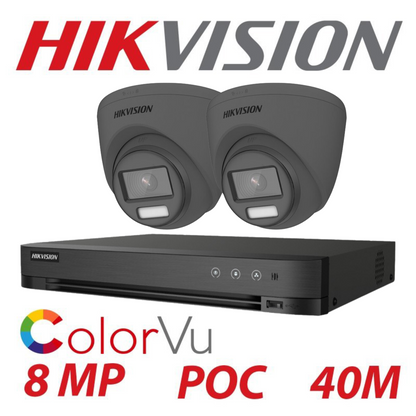 8MP 4K Hikvision ColorVu Cctv Kit 2X 24 Hour FULL Colour POC DVR Camera Kit