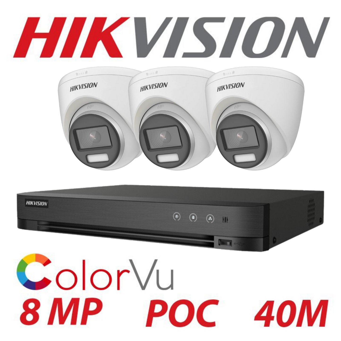 8MP 4CH Hikvision ColorVu System 3X 24HR Color POC DVR Camera Kit