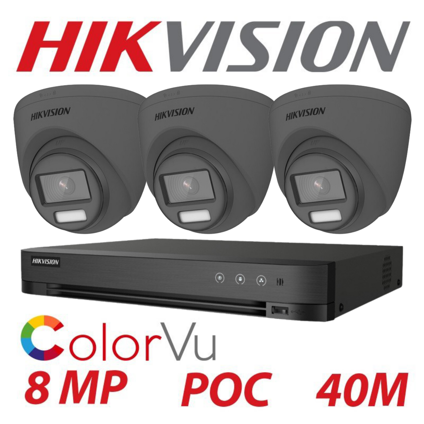 8MP 4CH Hikvision ColorVu System 3X 24HR Color POC DVR Camera Kit