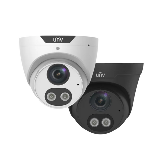 Uniview 4MP TriGuard DualLight IP Turret with Two Way Talk & Active Deterrence White or Black  UV-IPC3614SB-ADF28KMC-I0-W