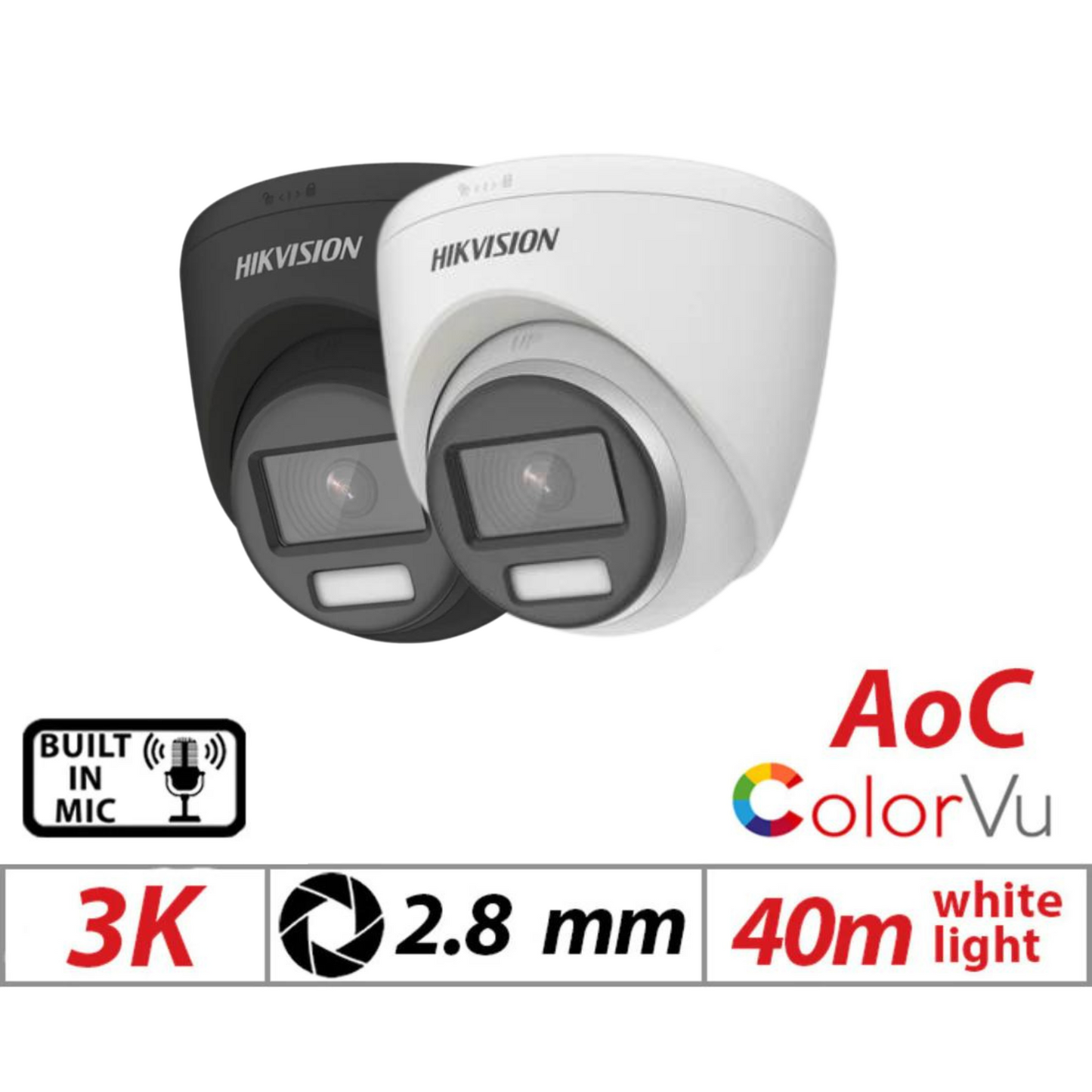 3k 5mp Hikvision Colorvu AOC Fixed Turret Camera with Built-in Mic 2.8mm DS-2CE72KF0T-FS