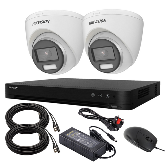 5mp 4ch Hikvision ColorVu Smart Hybrid System 2x 24hr Colour POC DVR Camera Kit