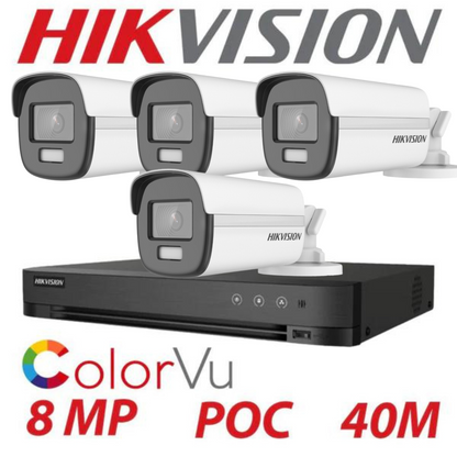 Hikvision 8MP Cctv Kit ColorVu Security System – 4X Full-Color 24/7 PoC DVR Bullet Camera Kit